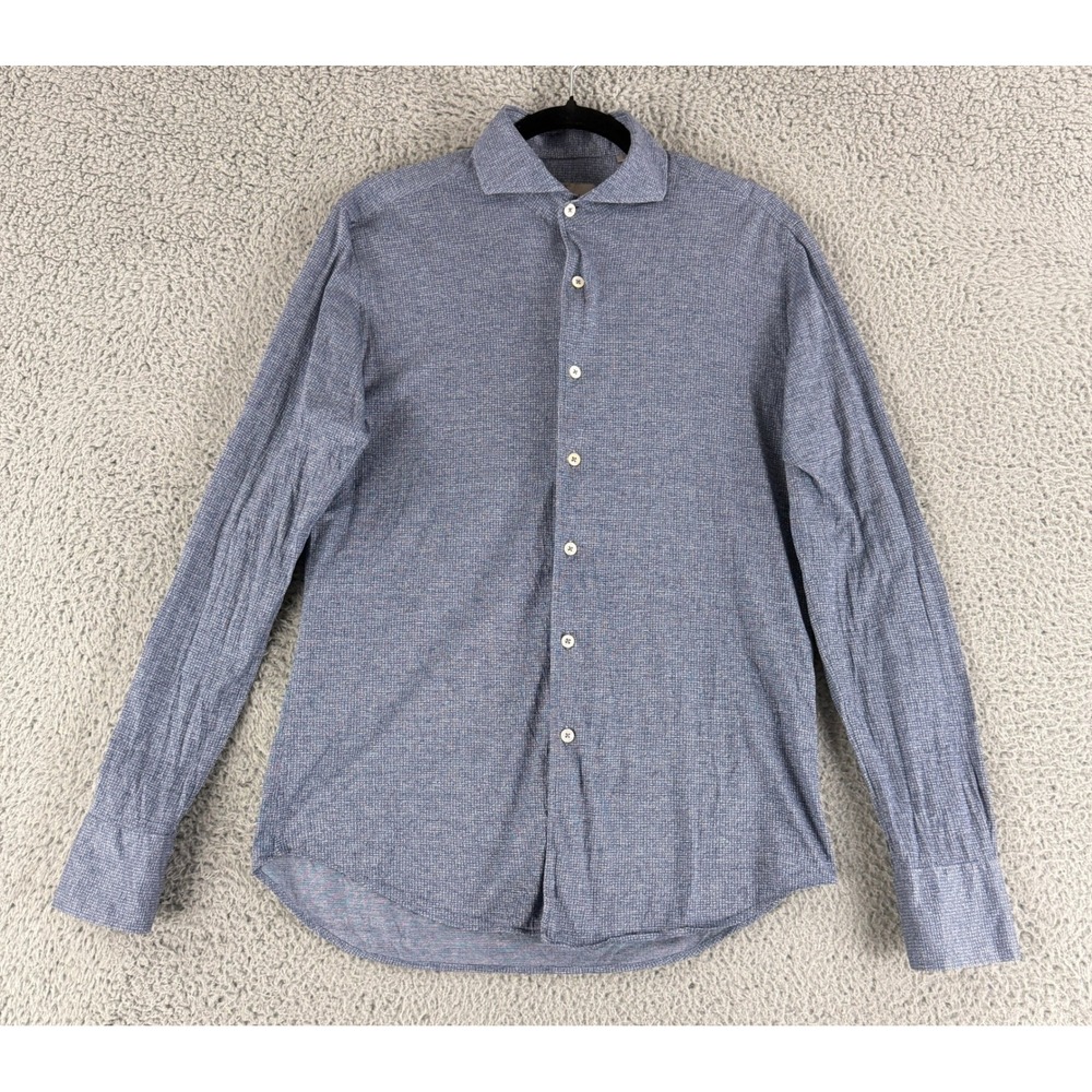 Canali Button Up Shirt Mens Medium Blue Micro Pattern Long Sleeve Made in Italy